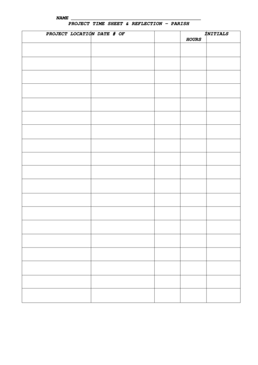 Project Time Sheet & Reflection - Parish Printable pdf