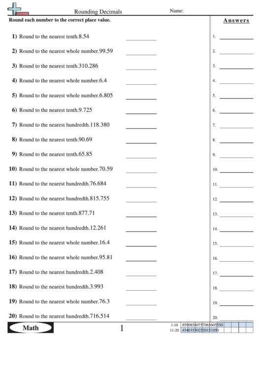 Rounding Decimals Worksheet With Answer Key
