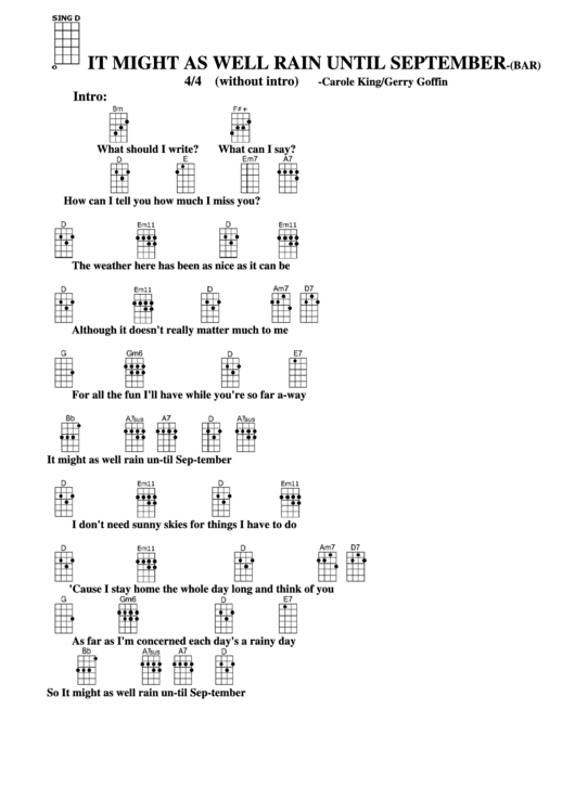 It Might As Well Rain Until September (Bar) - Carole King/gerry Goffin Chord Chart Printable pdf