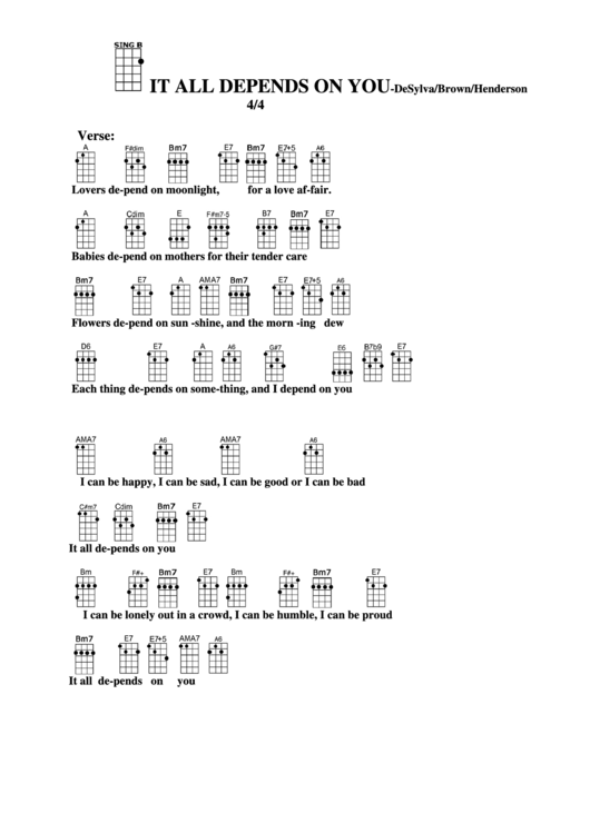 It All Depends On You - Desylva/brown/henderson Chord Chart Printable pdf