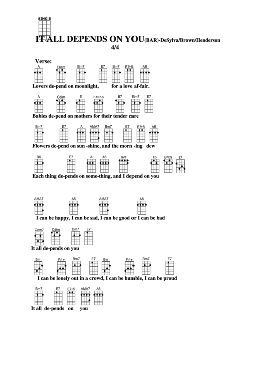 It All Depends On You (Bar) - Desylva/brown/henderson Chord Chart Printable pdf