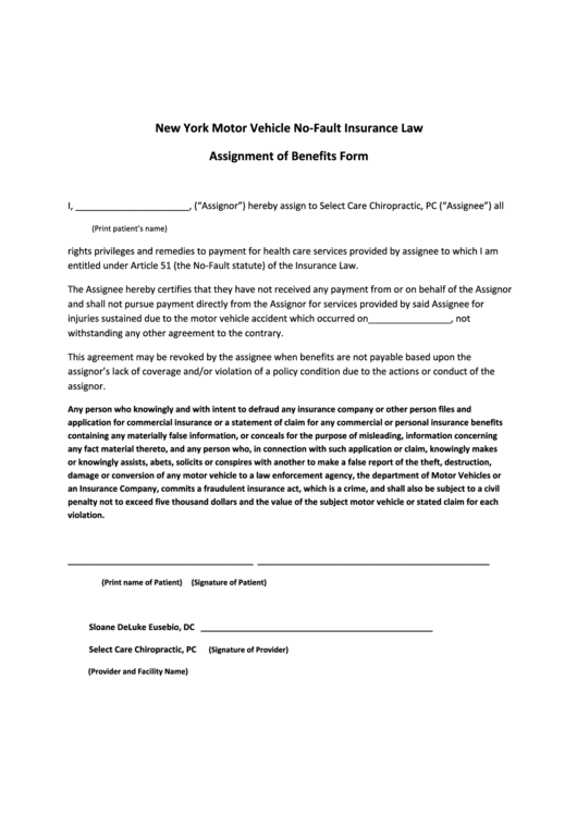 assignment and agreement form motor insurance