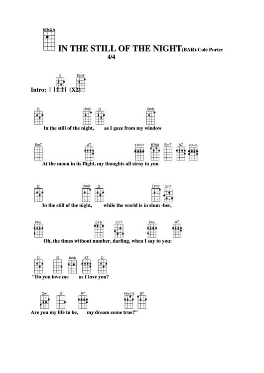 In The Still Of The Night (Bar) - Cole Porter Chord Chart Printable pdf