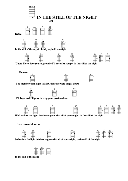 In The Still Of The Night Chord Chart Printable pdf