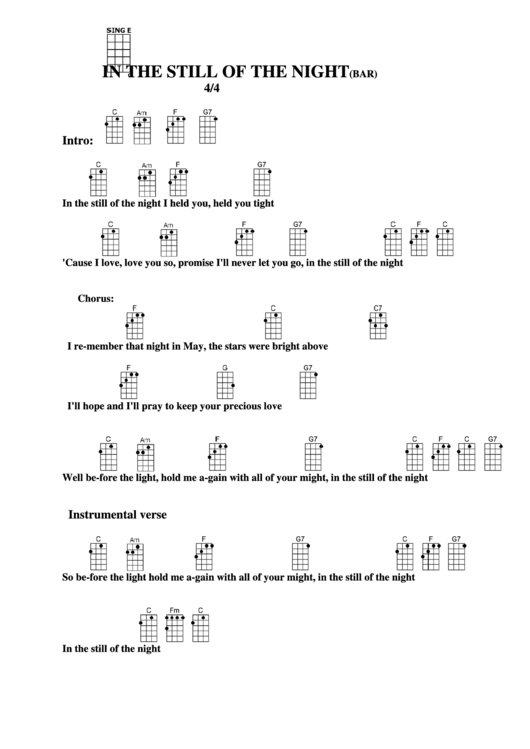 In The Still Of The Night (Bar) Chord Chart Printable pdf