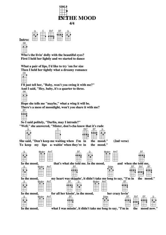 In The Mood Chord Chart Printable pdf