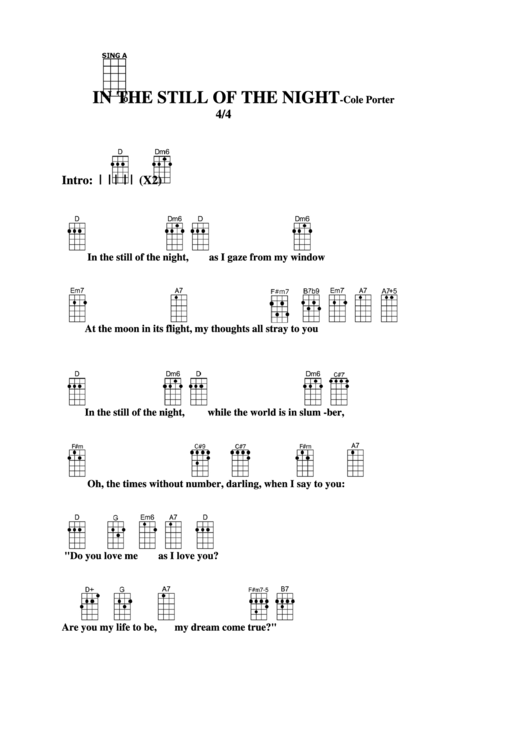 In The Still Of The Night - Cole Porter Chord Chart Printable pdf