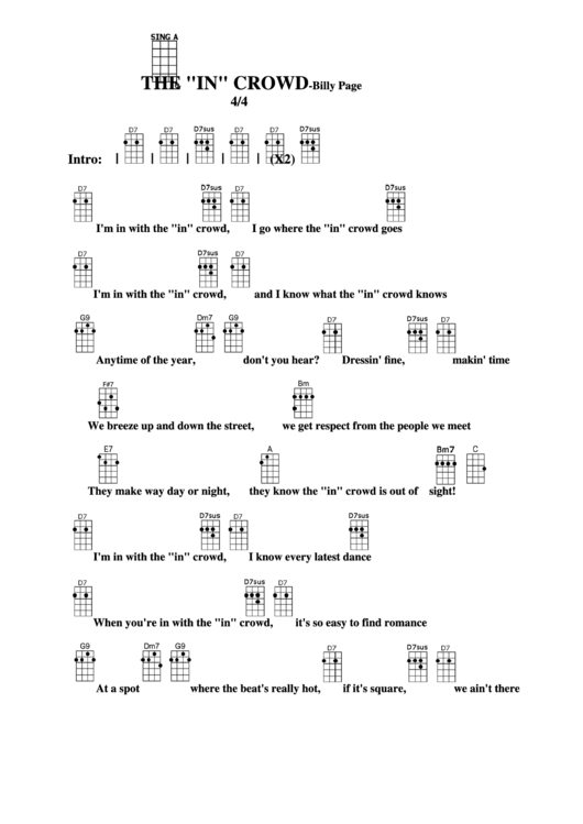 The "In" Crowd-Billy Page Chord Chart Printable pdf