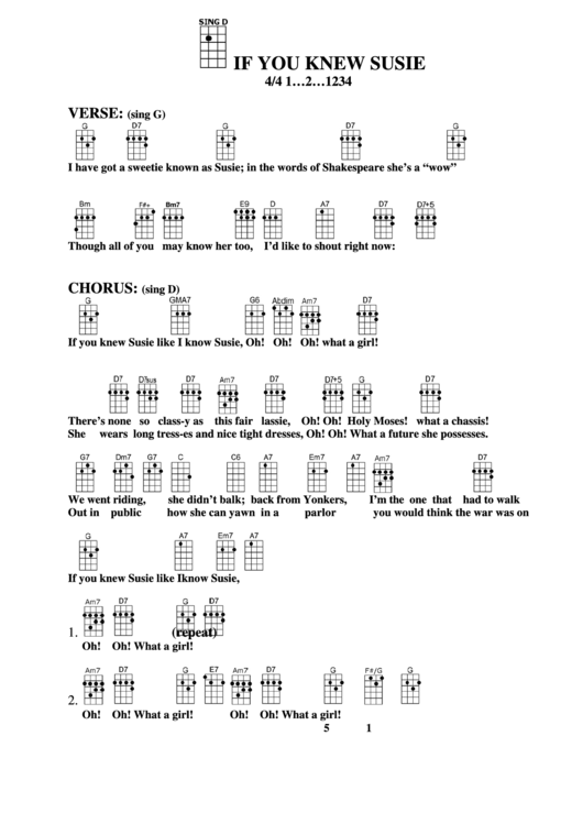 If You Knew Susie Chord Chart Printable pdf