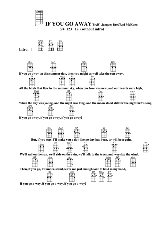 If You Go Away (Bar) - Jacques Brel/rod Mckuen Chord Chart Printable pdf