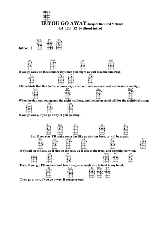 If You Go Away - Jacques Brel/rod Mckuen Chord Chart Printable pdf