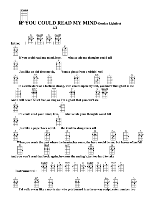 If You Could Read My Mind - Gordon Lightfoot Chord Chart Printable pdf