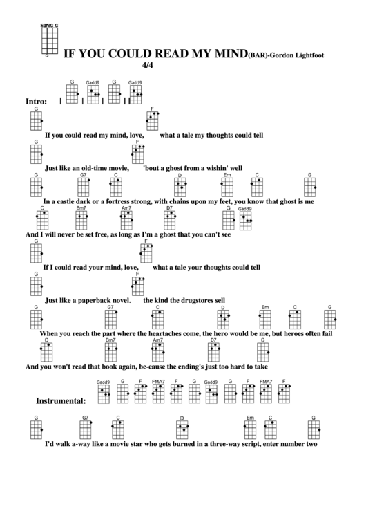 If You Could Read My Mind (Bar) - Gordon Lightfoot Chord Chart Printable pdf