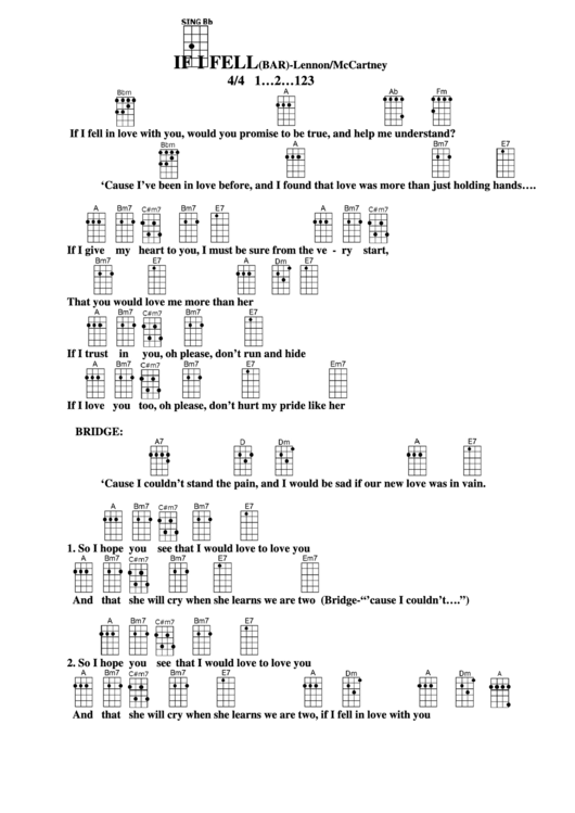 If I Fell (Bar) - Lennon/mccartney Chord Chart Printable pdf