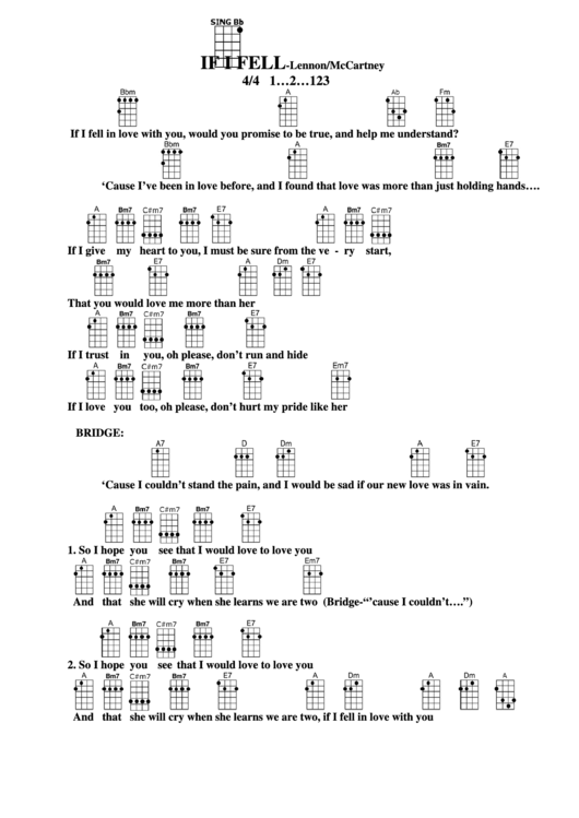 If I Fell - Lennon/mccartney Chord Chart Printable pdf