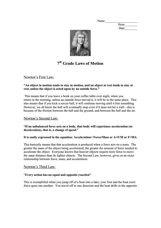 7th Grade Laws Of Motion Printable pdf