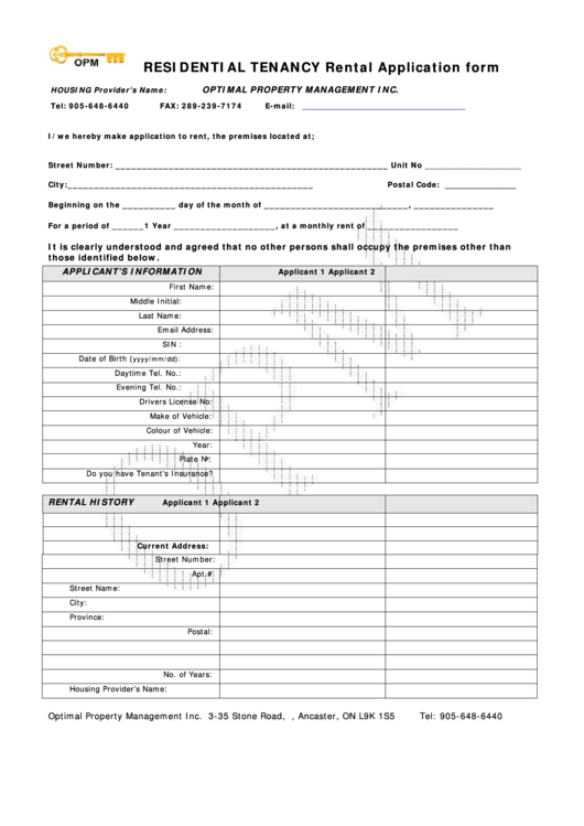 Residential Tenancy Rental Application Form Printable pdf