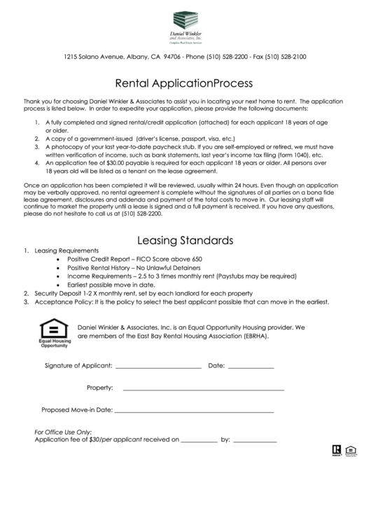 Rental Application Process Printable pdf