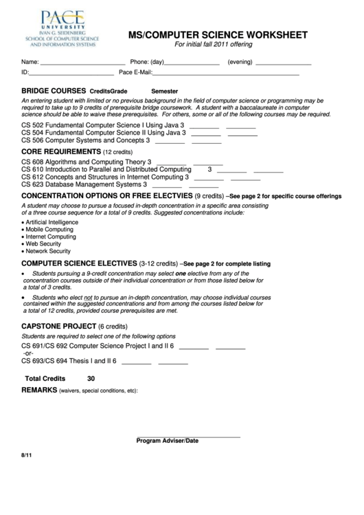 Ms/computer Science Worksheet Printable pdf