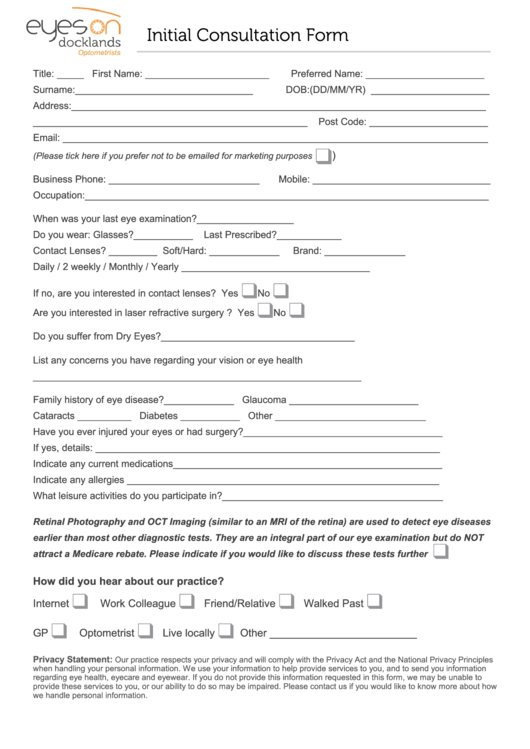 Initial Consultation Form Printable pdf