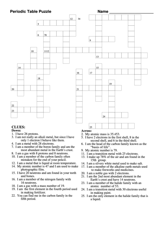 Periodic Table Puzzle printable pdf download