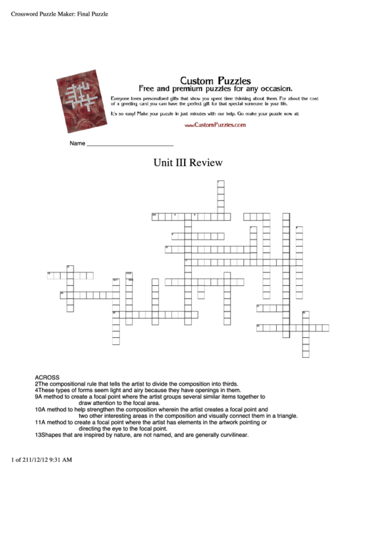 Unit Iii Crossword Puzzle Printable pdf