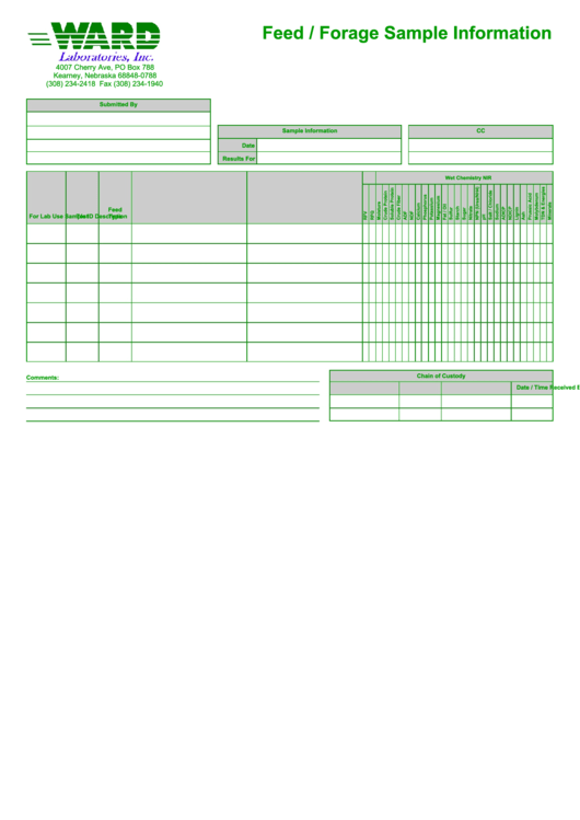 Feed / Forage Sample Information Form - Ward Printable pdf