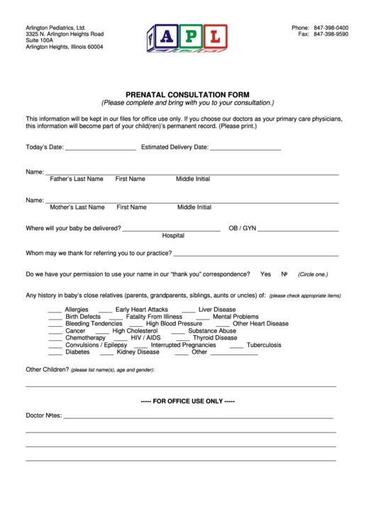 Prenatal Consultation Form Printable pdf