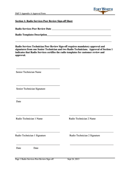 Radio Services Peer Review Sign-Off Sheet Printable pdf