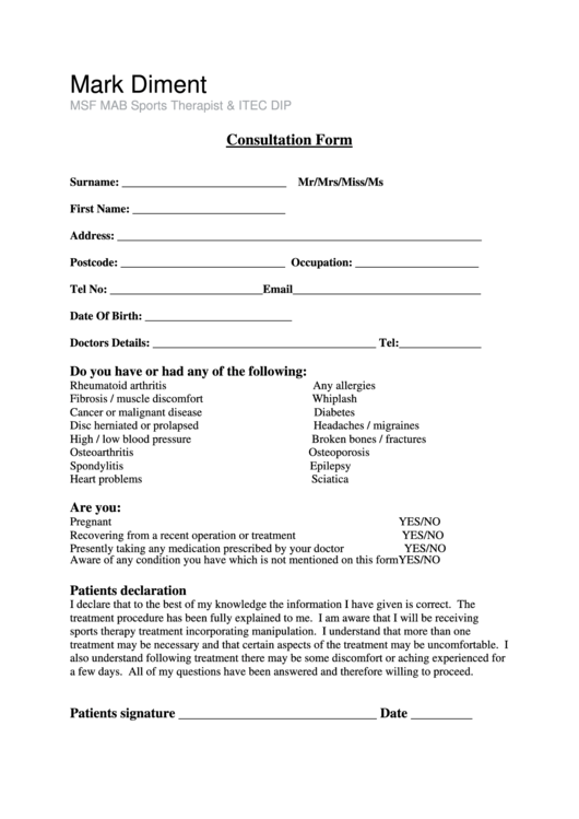Consultation Form printable pdf download