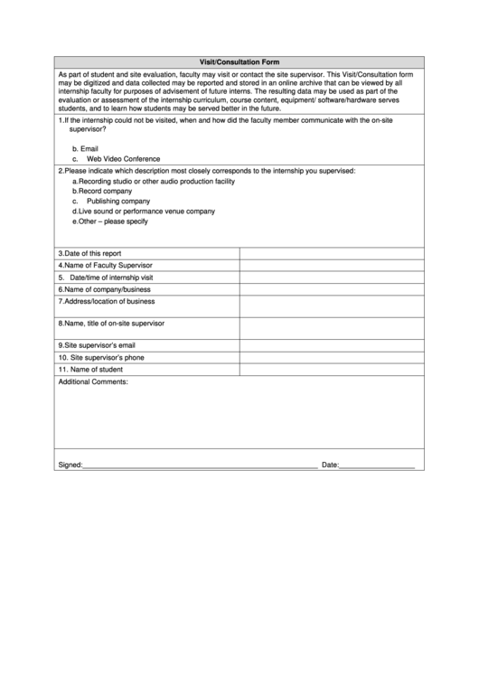 Fillable Visit/consultation Form Printable pdf