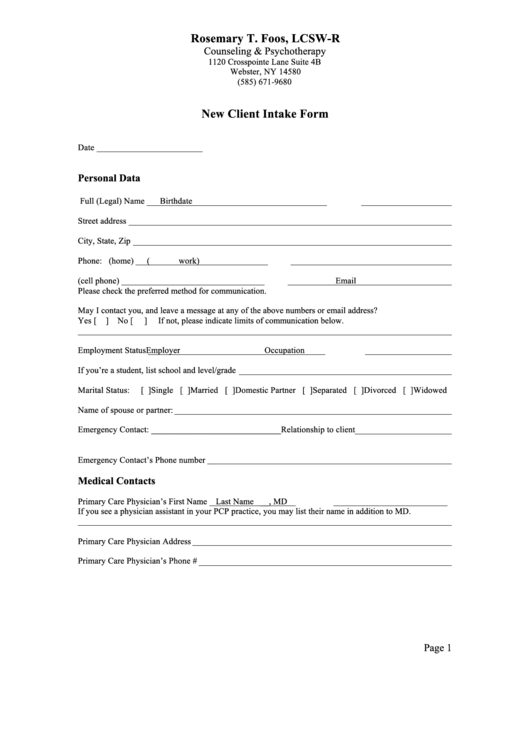 New Client Intake Form printable pdf download