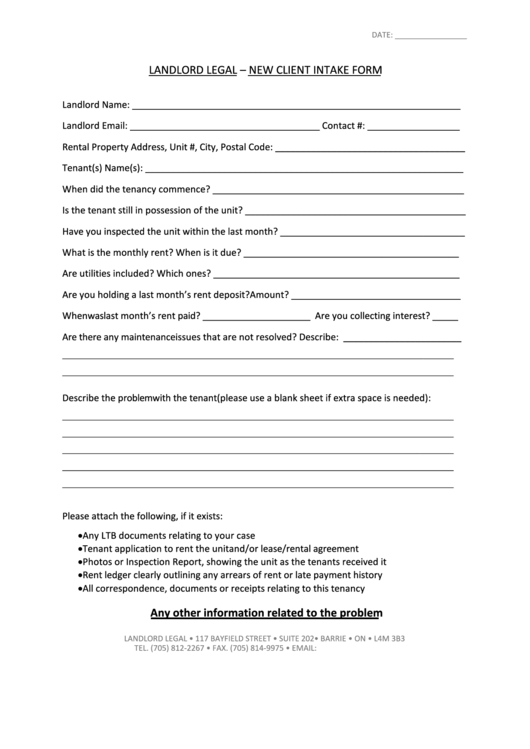 New Client Intake Form Printable pdf