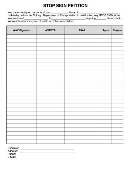 Stop Sign Petition Printable pdf