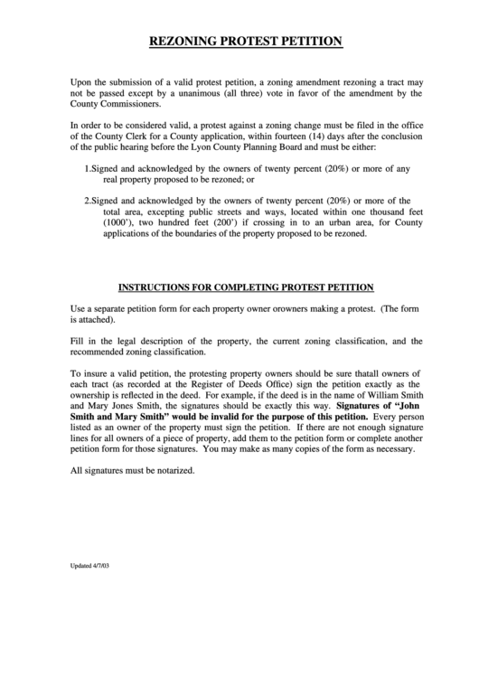 Fillable Rezoning Protest Petition Printable pdf