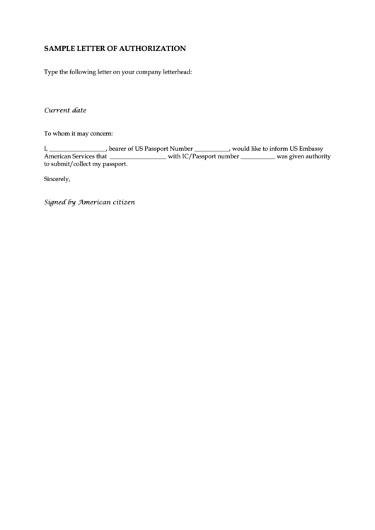Sample Letter Of Authorization Printable pdf
