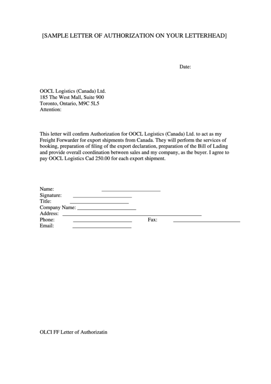 Sample Letter Of Authorization On Your Letterhead Printable pdf