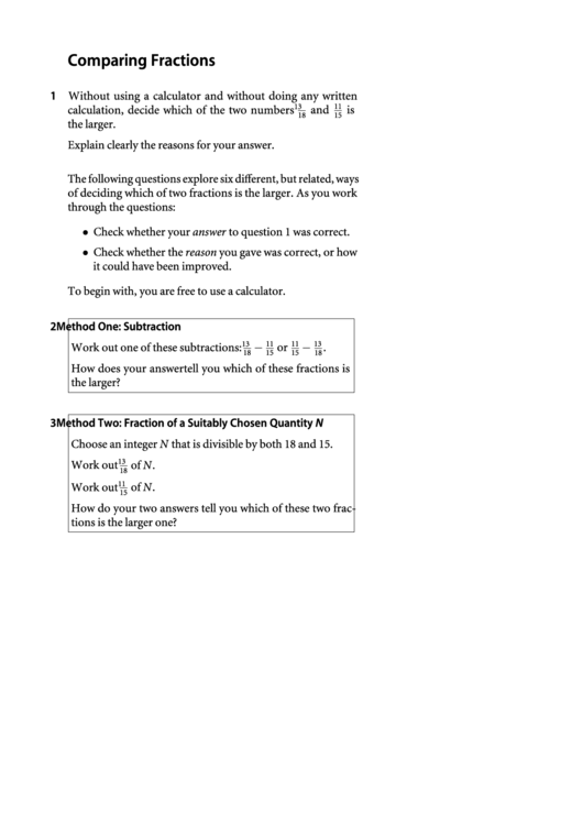 Comparing Fractions Worksheet Printable pdf