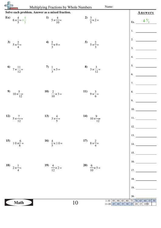 Multiplying Fractions By Whole Numbers Worksheet With Answer Key