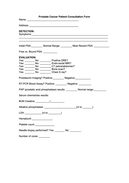 Prostate Cancer Patient Consultation Form Printable pdf
