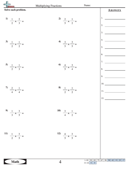 Multiplying Fractions Worksheet With Answer Key Printable pdf