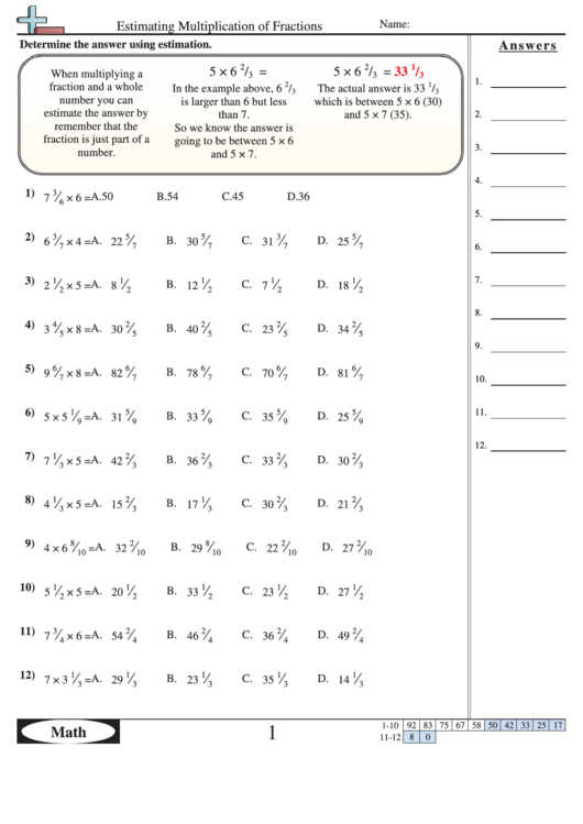 estimating multiplication of fractions worksheet with