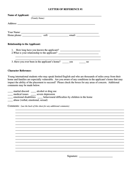 Letter Of Reference Template Printable pdf