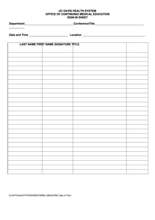 Conference Sign-In Sheet - Uc Davis Health System Office Of Continuing Medical Education Printable pdf