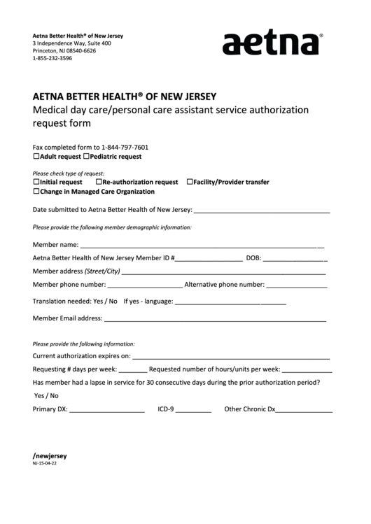 Aetna Better Health Form Of New Jersey