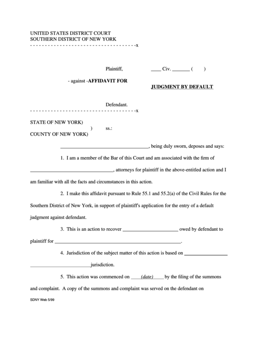 Fillable Affidavit For Judgment By Default printable pdf download