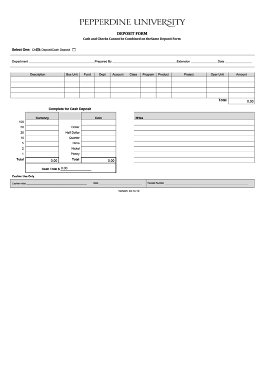 Fillable Deposit Form (Sample) Printable pdf