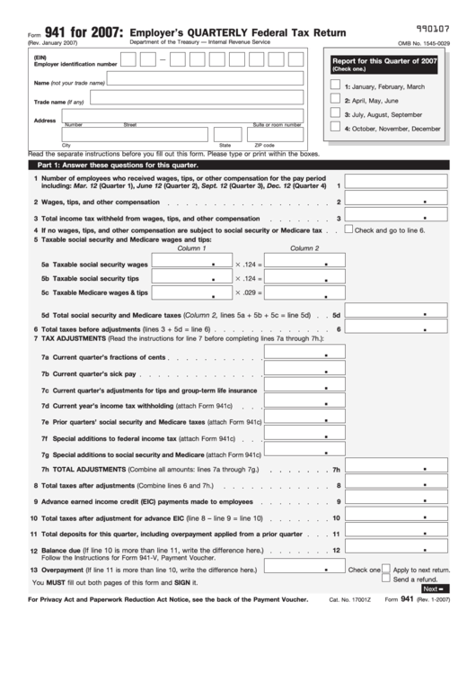 Fillable Form 941 Employer'S Quarterly Federal Tax Return, Form 941V