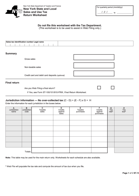Sales And Use Tax Nys Worksheet Printable pdf