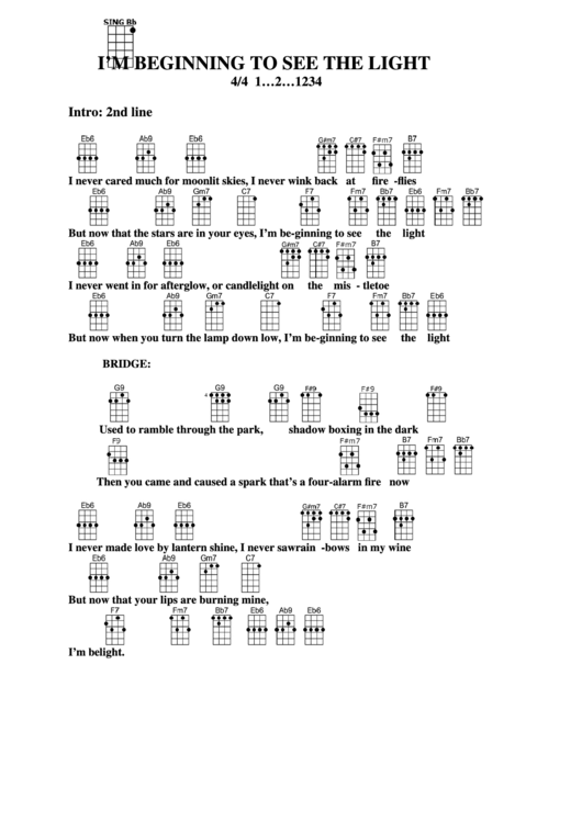 I M Beginning To See The Light Eb Chord Chart Printable Pdf Download